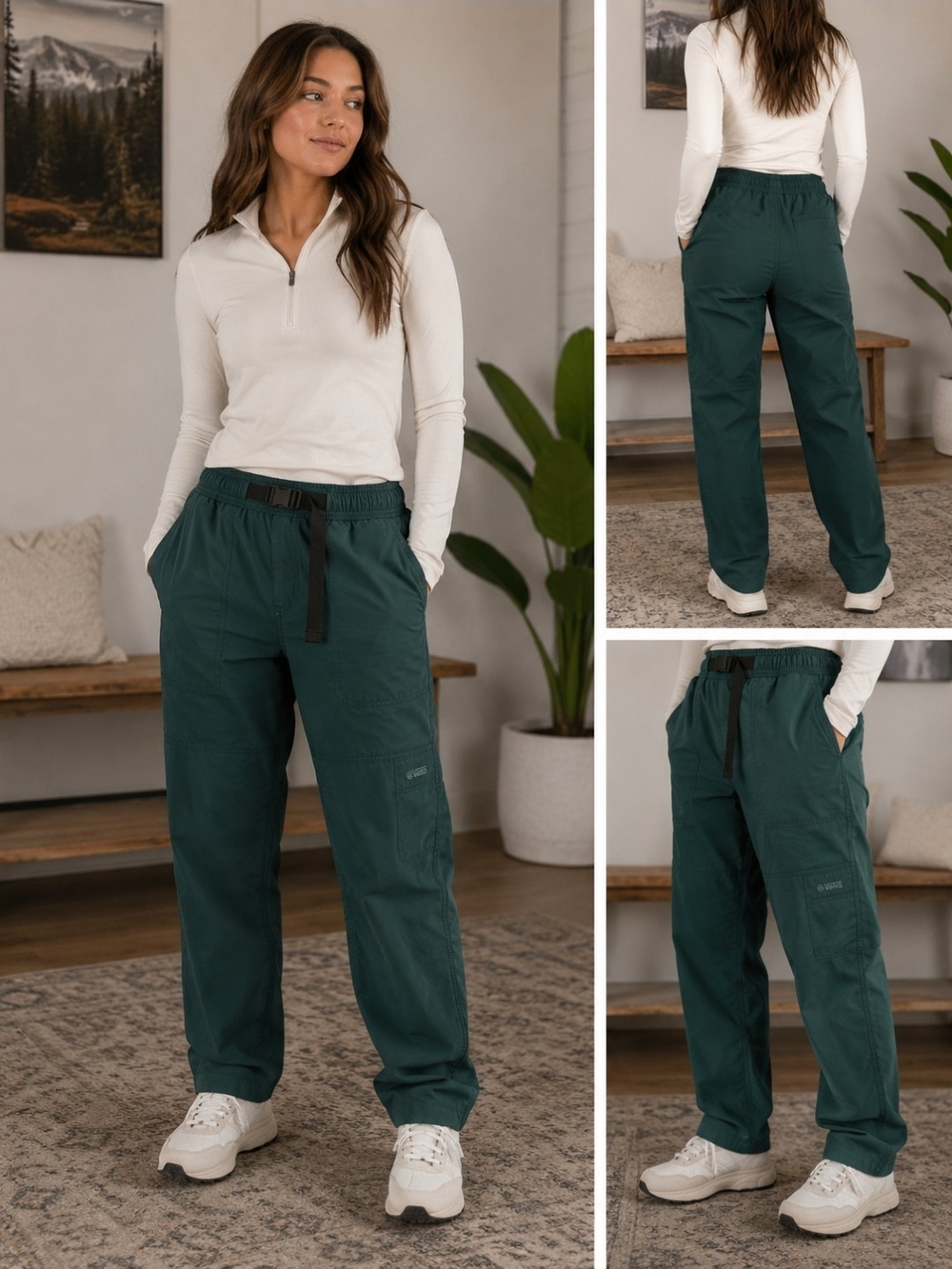 Vans MTE Trek Guide Hiking Pants Rain Forest Green Baggy Tapered Size S.